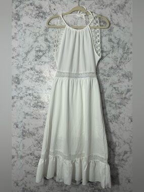 SHEIN White Crochet-Trim Halter Maxi Dress